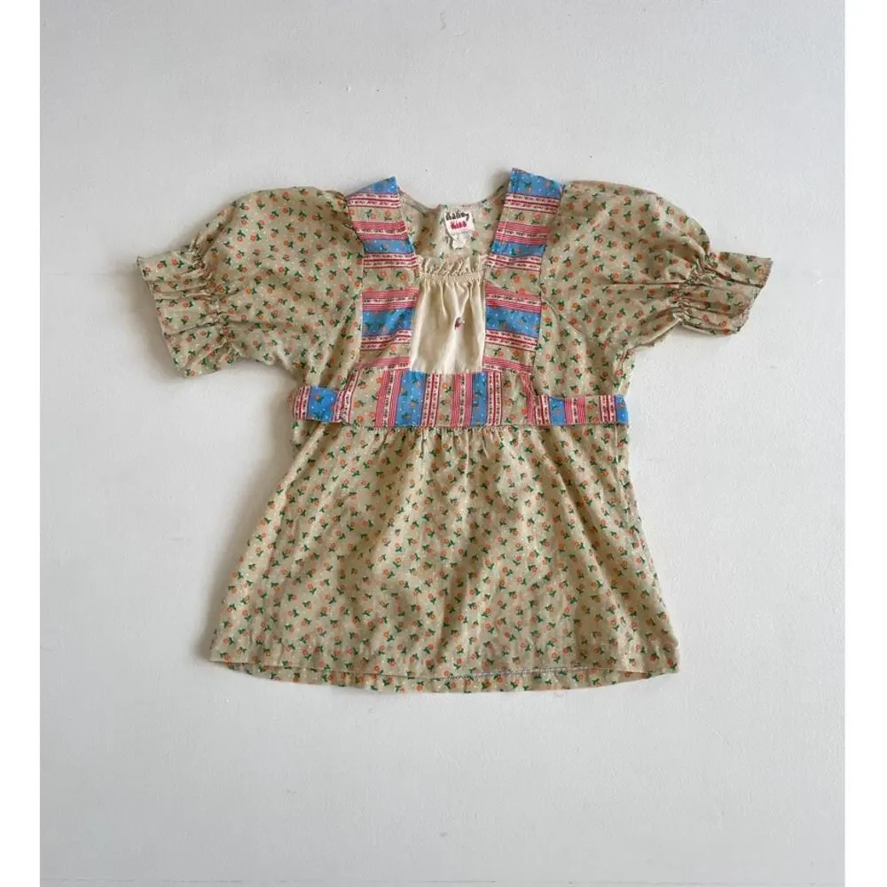 Vtg 70s KANDY KISS Patterned Babydoll Top / Puff Sleeves / Youth / Cottagecore
